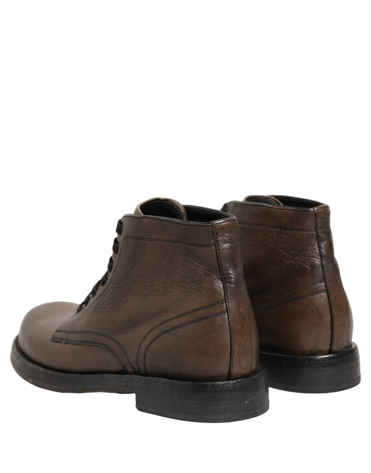 Dolce & Gabbana Men's Silk Viscose Calf Goat & Horse Leather Lace-Up Ankle Short Boots - Brown