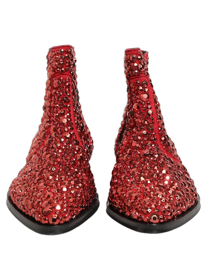 Dolce & Gabbana Men's Leather & Crystal Ankle Chelsea Boots - Red
