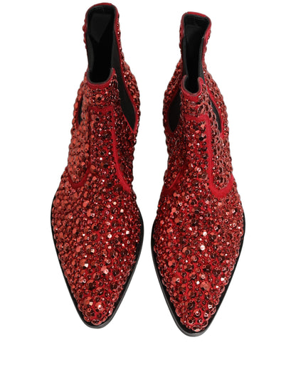 Dolce & Gabbana Men's Leather & Crystal Ankle Chelsea Boots - Red