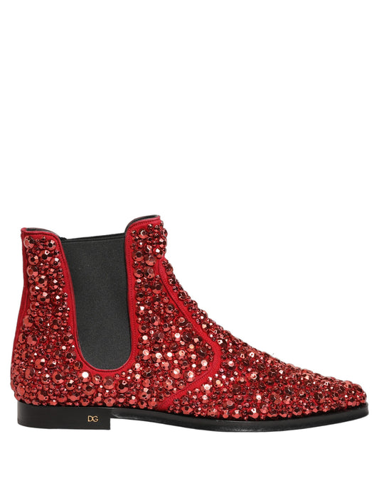 Dolce & Gabbana Men's Leather & Crystal Ankle Chelsea Boots - Red