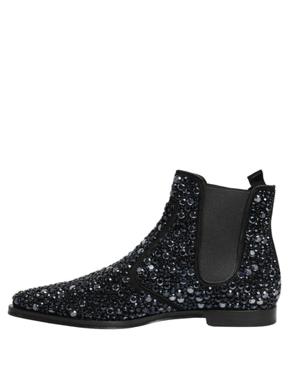 Dolce & Gabbana Men's Leather & Crystal Ankle Chelsea Boots - Black