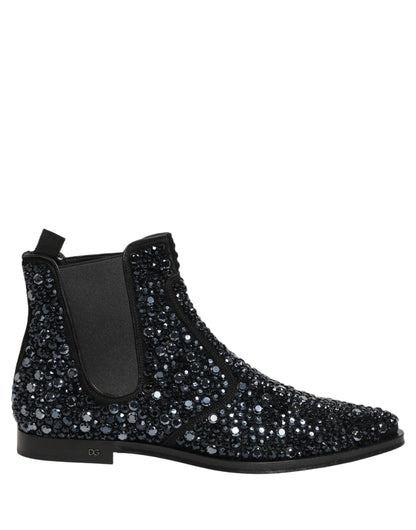 Dolce & Gabbana Men's Leather & Crystal Ankle Chelsea Boots - Black