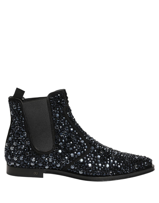 Dolce & Gabbana Men's Leather & Crystal Ankle Chelsea Boots - Black