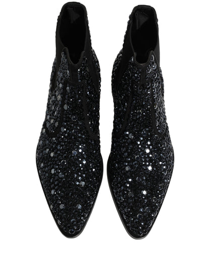 Dolce & Gabbana Men's Leather & Crystal Ankle Chelsea Boots - Black