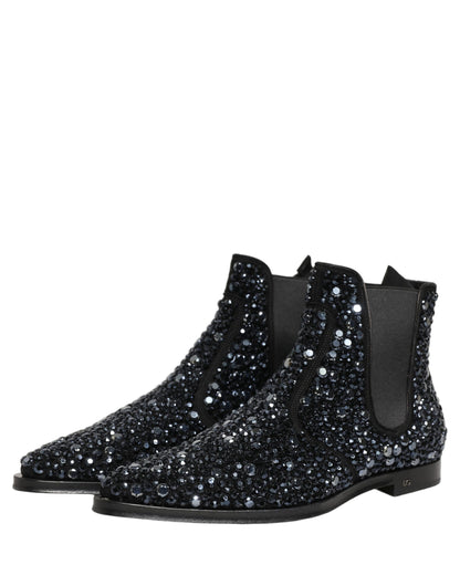 Dolce & Gabbana Men's Leather & Crystal Ankle Chelsea Boots - Black