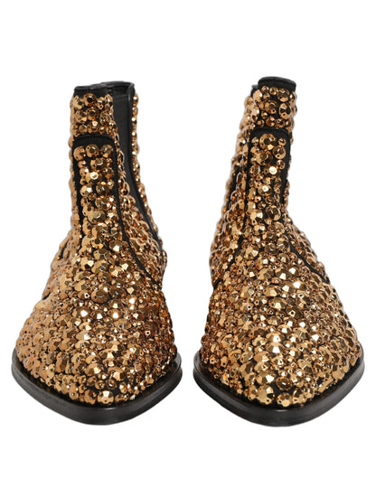 Dolce & Gabbana Men's Leather & Crystal Ankle Chelsea Boots - Gold
