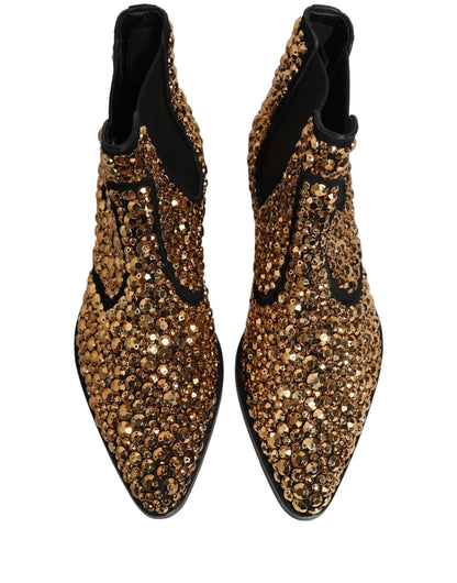 Dolce & Gabbana Men's Leather & Crystal Ankle Chelsea Boots - Gold