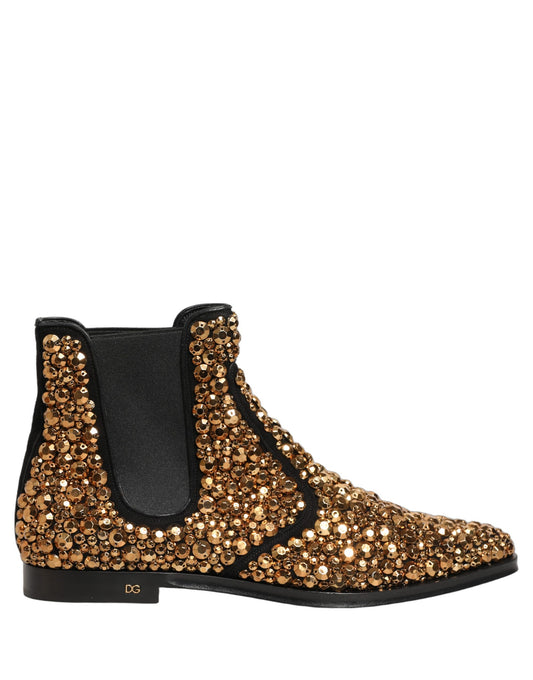 Dolce & Gabbana Men's Leather & Crystal Ankle Chelsea Boots - Gold