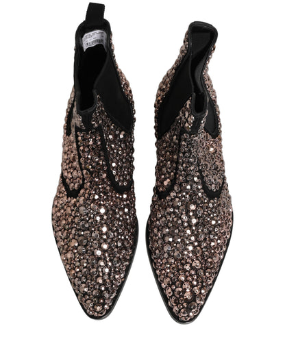 Dolce & Gabbana Men's Leather & Crystal Ankle Chelsea Boots - Silver