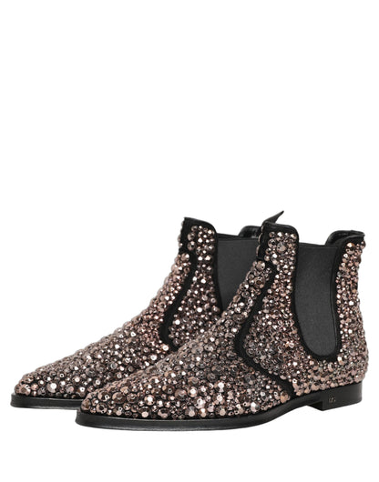 Dolce & Gabbana Men's Leather & Crystal Ankle Chelsea Boots - Silver