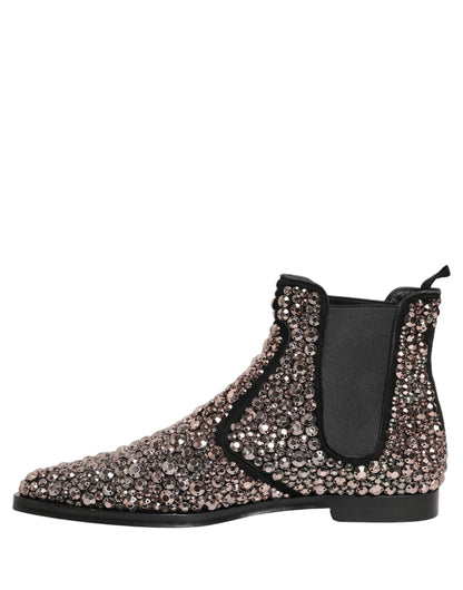 Dolce & Gabbana Men's Leather & Crystal Ankle Chelsea Boots - Silver
