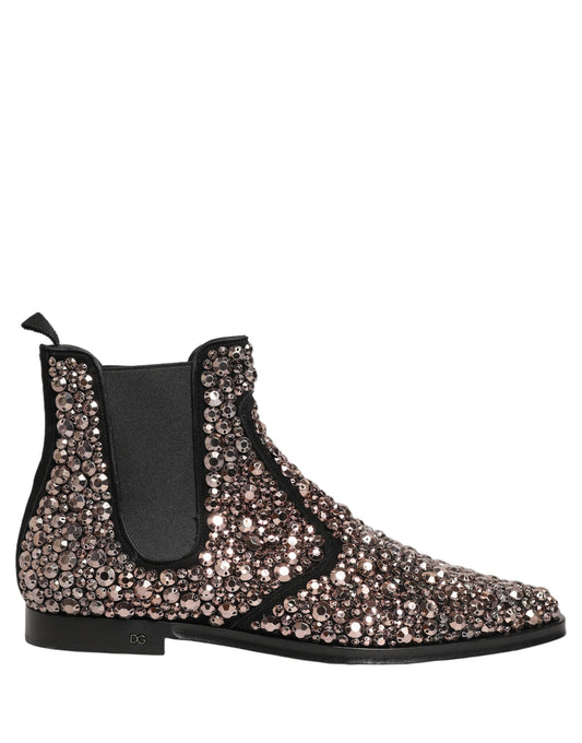 Dolce & Gabbana Men's Leather & Crystal Ankle Chelsea Boots - Silver