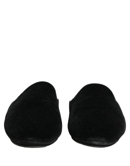 Dolce & Gabbana Black Suede Slides Flat Slipper Men Shoes