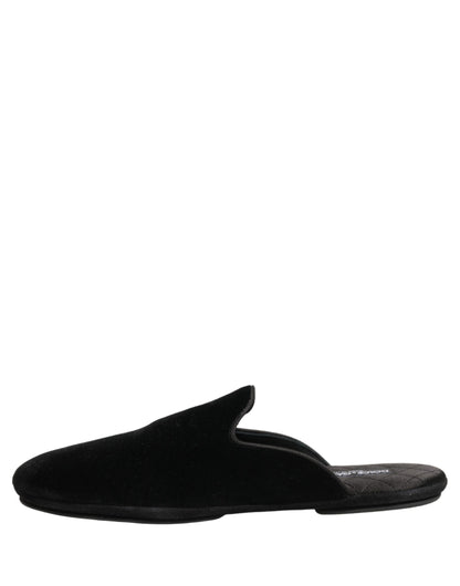 Dolce & Gabbana Black Suede Slides Flat Slipper Men Shoes