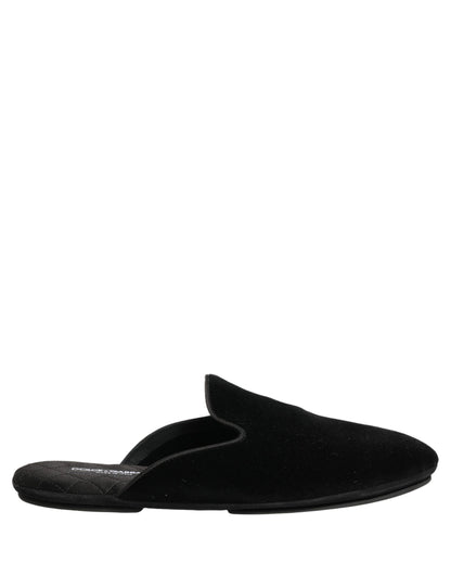 Dolce & Gabbana Black Suede Slides Flat Slipper Men Shoes