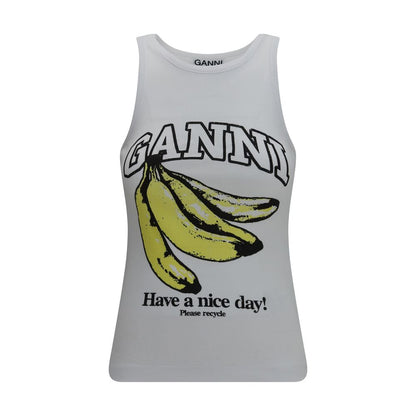 Ganni White Cotton Sleeveles T-Shirt