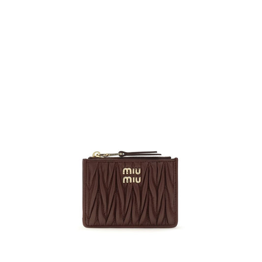 Cardholder Wallet by Miu Miu for women in leather bordeaux & gold showcases a refined silhouette, artfully detailed with the signature style of the Miu Leather Cardholder Wallet and functional card-organization compact-design.