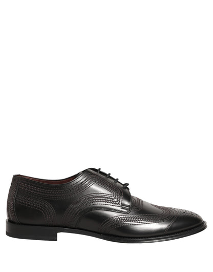 Dolce & Gabbana Black Embroidered Leather Derby Dress Shoes