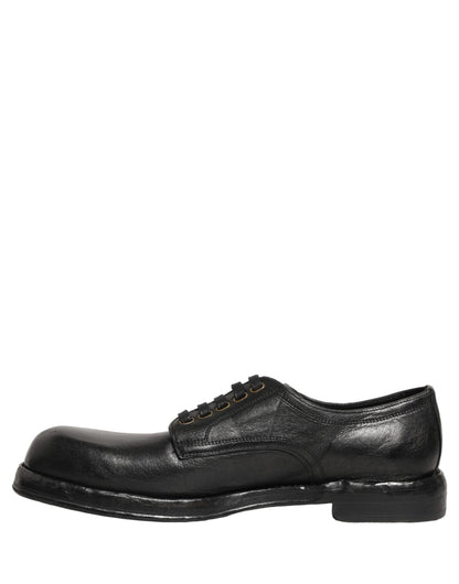 Dolce & Gabbana Men's Silk Viscose Calf Goat & Horse Leather Derby Lace-Up Shoes - Black