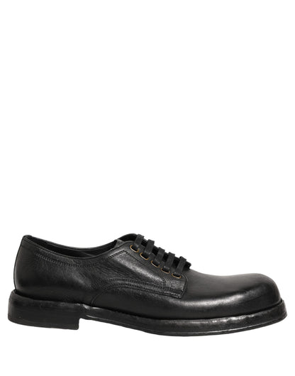 Dolce & Gabbana Men's Silk Viscose Calf Goat & Horse Leather Derby Lace-Up Shoes - Black