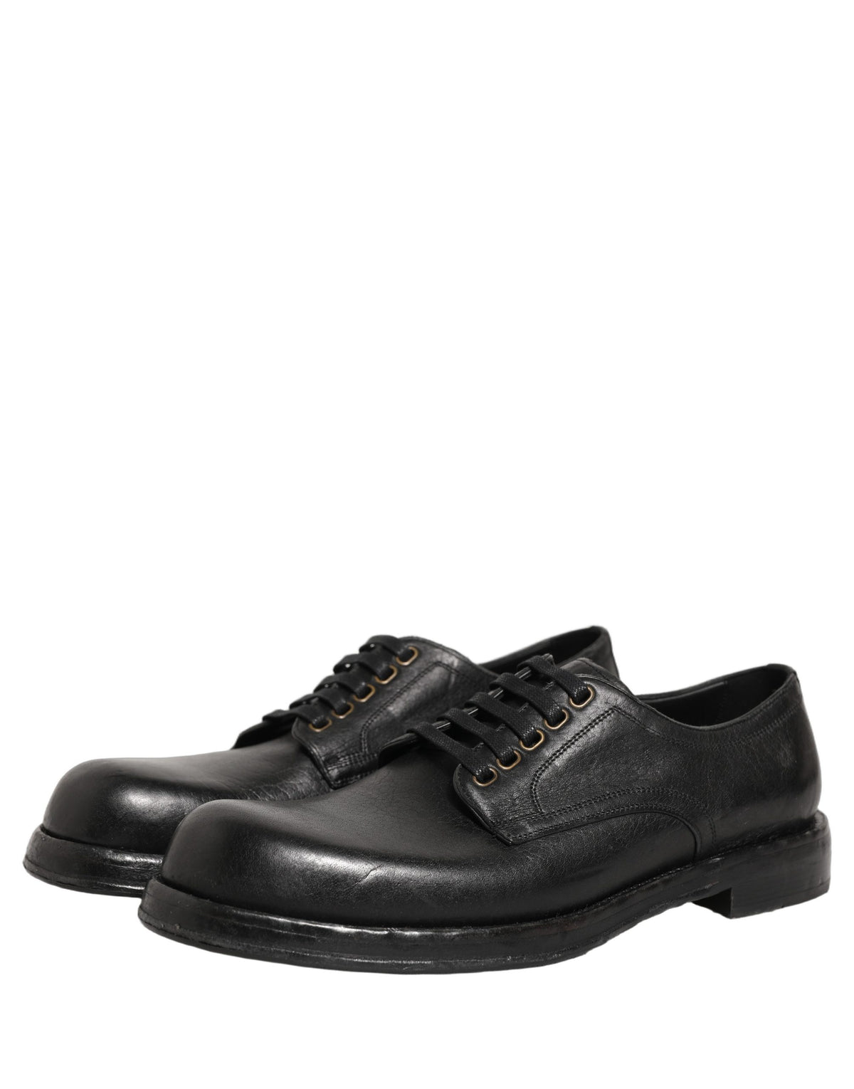 Dolce & Gabbana Men's Silk Viscose Calf Goat & Horse Leather Derby Lace-Up Shoes - Black