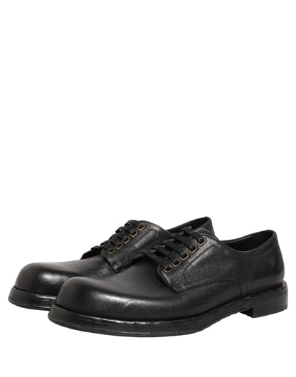 Dolce & Gabbana Men's Silk Viscose Calf Goat & Horse Leather Derby Lace-Up Shoes - Black