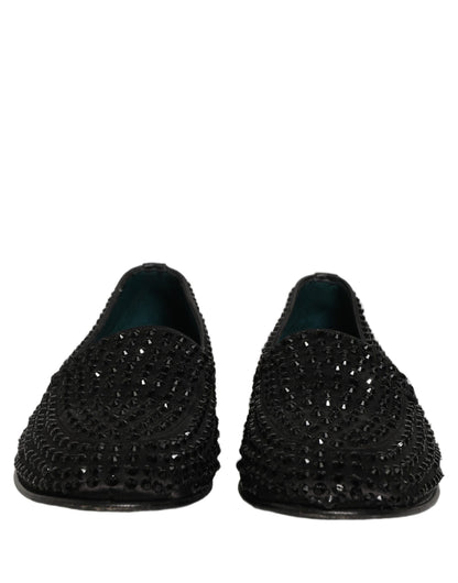 Dolce & Gabbana 9 To 5 Men's Leather & Rhinestone Loafer Slip-On Shoes - Black