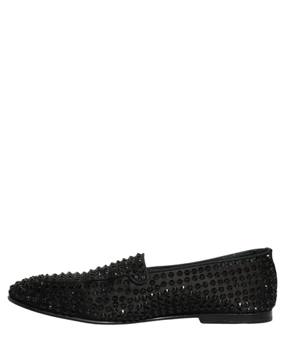 Dolce & Gabbana 9 To 5 Men's Leather & Rhinestone Loafer Slip-On Shoes - Black