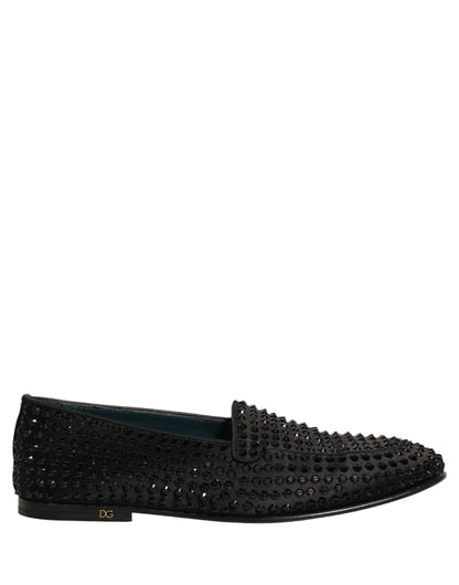 Dolce & Gabbana 9 To 5 Men's Leather & Rhinestone Loafer Slip-On Shoes - Black