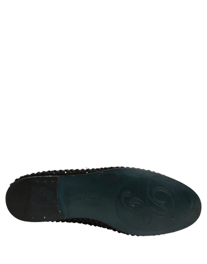 Dolce & Gabbana 9 To 5 Men's Leather & Rhinestone Loafer Slip-On Shoes - Black