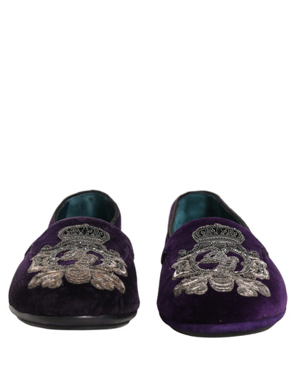 Dolce & Gabbana Men's Leather & Velvet Loafer Slip-On Shoes - Purple