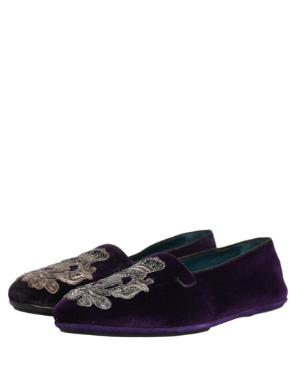 Dolce & Gabbana Men's Leather & Velvet Loafer Slip-On Shoes - Purple
