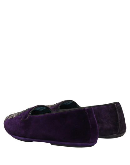 Dolce & Gabbana Men's Leather & Velvet Loafer Slip-On Shoes - Purple