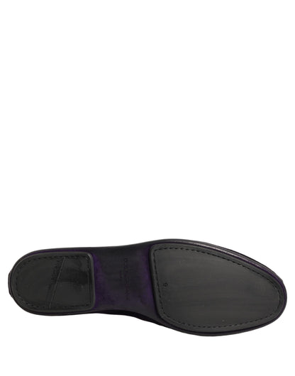 Dolce & Gabbana Men's Leather & Velvet Loafer Slip-On Shoes - Purple