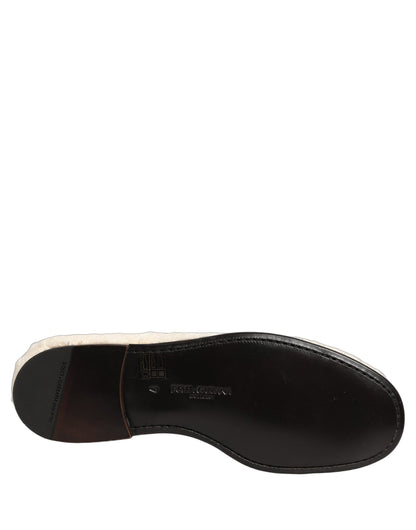 Dolce & Gabbana Men's Leather Cotton & Fur Loafer Slip-On Shoes - White