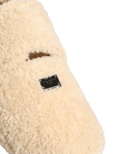 Dolce & Gabbana Men's Rubber & Faux Fur Flat Loafer Slip-On Sliders Slider Sandals Shoes - Beige