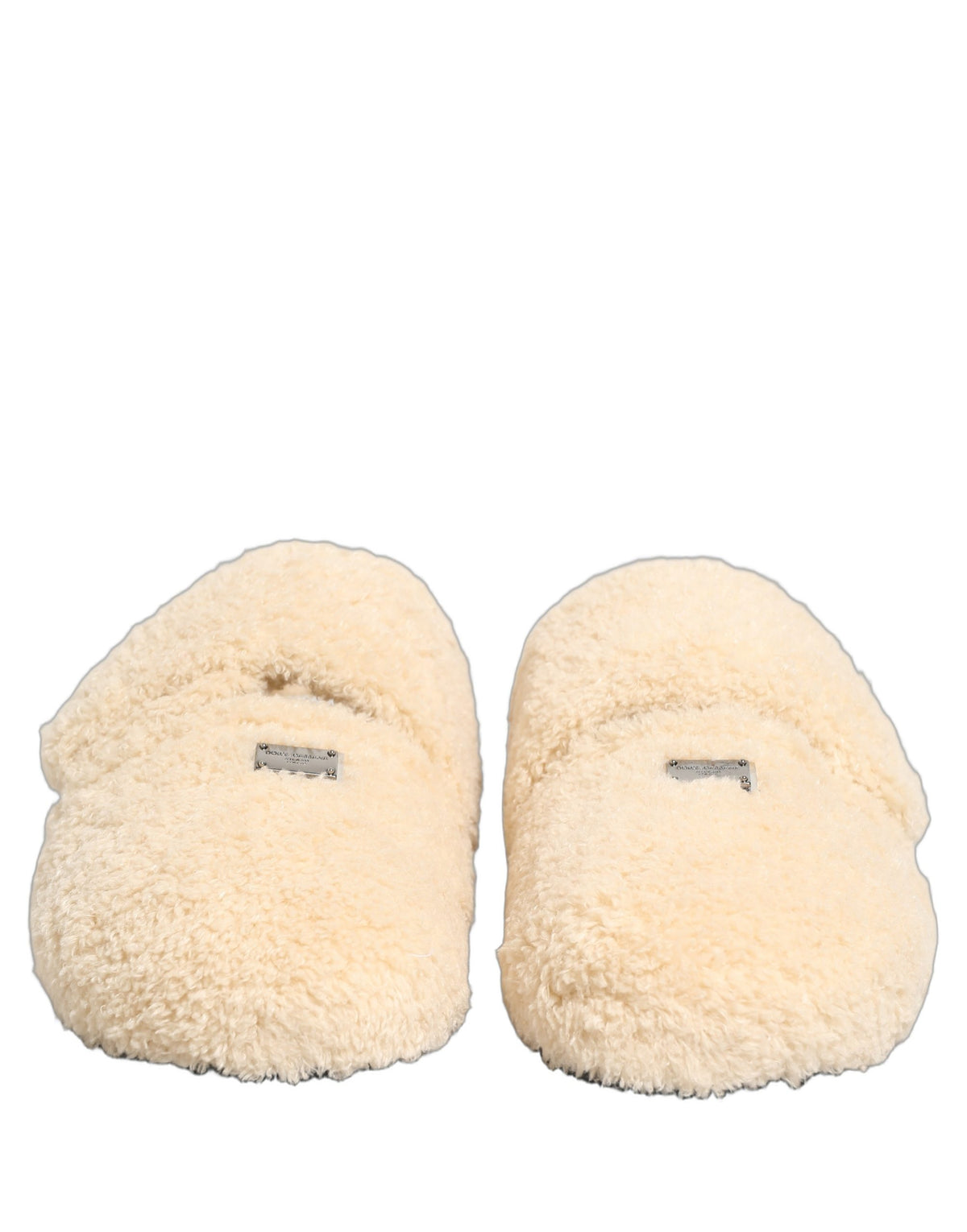 Dolce & Gabbana Men's Rubber & Faux Fur Flat Loafer Slip-On Sliders Slider Sandals Shoes - Beige