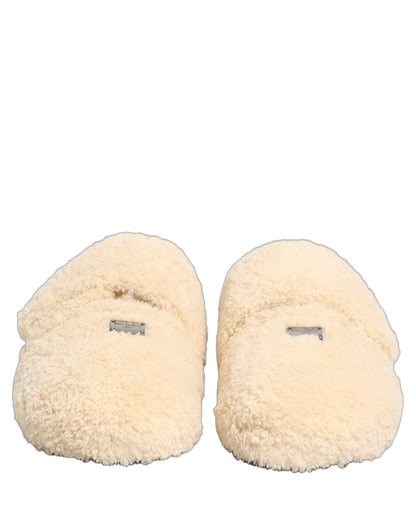 Dolce & Gabbana Men's Rubber & Faux Fur Flat Loafer Slip-On Sliders Slider Sandals Shoes - Beige