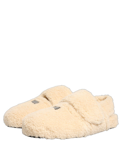 Dolce & Gabbana Men's Rubber & Faux Fur Flat Loafer Slip-On Sliders Slider Sandals Shoes - Beige