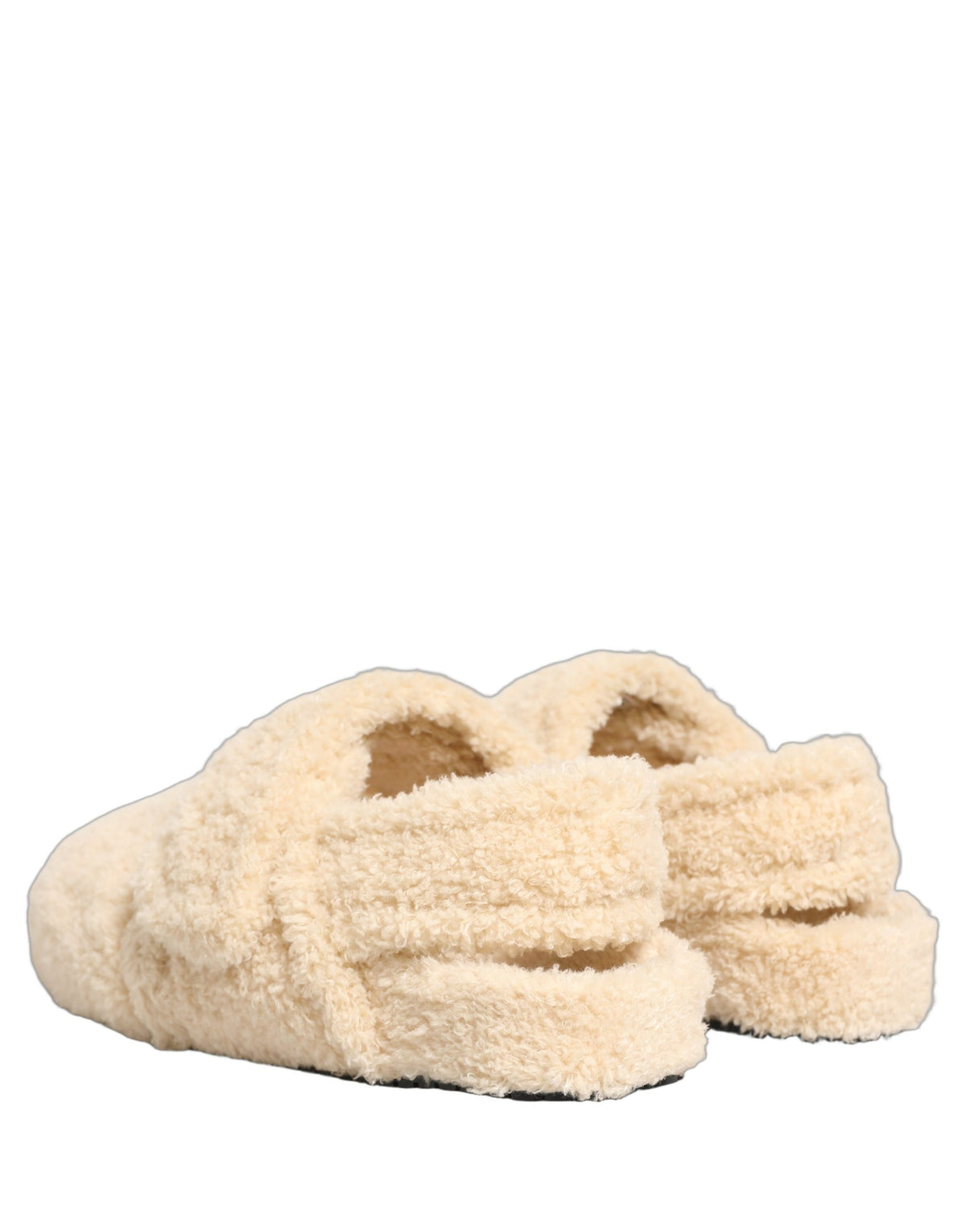 Dolce & Gabbana Men's Rubber & Faux Fur Flat Loafer Slip-On Sliders Slider Sandals Shoes - Beige