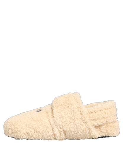 Dolce & Gabbana Men's Rubber & Faux Fur Flat Loafer Slip-On Sliders Slider Sandals Shoes - Beige