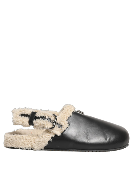 Flat Loafer Slip-On Sliders Slider Sandals Shoes by Dolce & Gabbana for men in cotton faux fur leather & rubber beige, black, blue & signature features an ergonomic silhouette, perfectly showcasing Men's Cotton Faux Fur Leather & Rubber Flat Loafer Slip-On Sliders Slider Sandals Shoes with its distinct flat and elegant .
