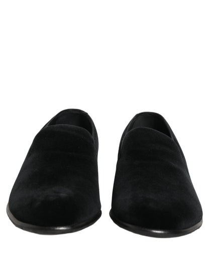 Dolce & Gabbana Black Velvet Loafers Formal Men Dress Shoes