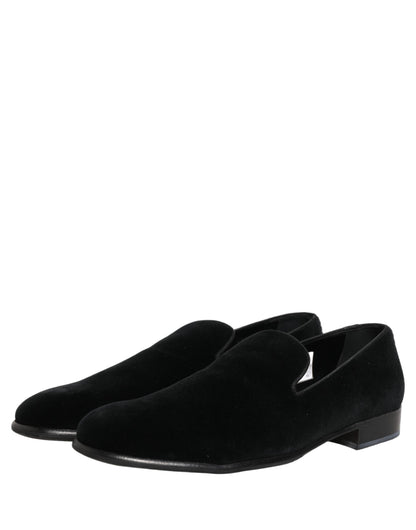 Dolce & Gabbana Black Velvet Loafers Formal Men Dress Shoes