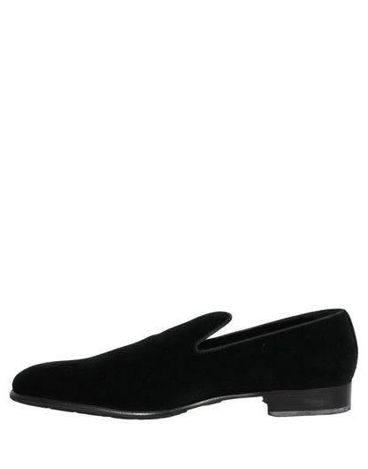 Dolce & Gabbana Black Velvet Loafers Formal Men Dress Shoes