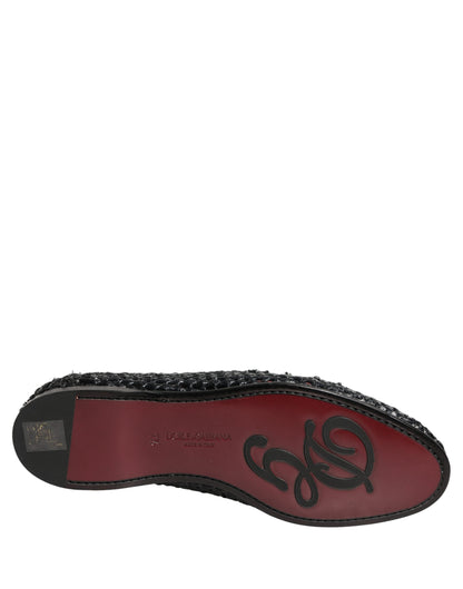 Dolce & Gabbana Men's Raffia Silk Viscose & Goat Leather Loafer Slip-On Shoes - Black