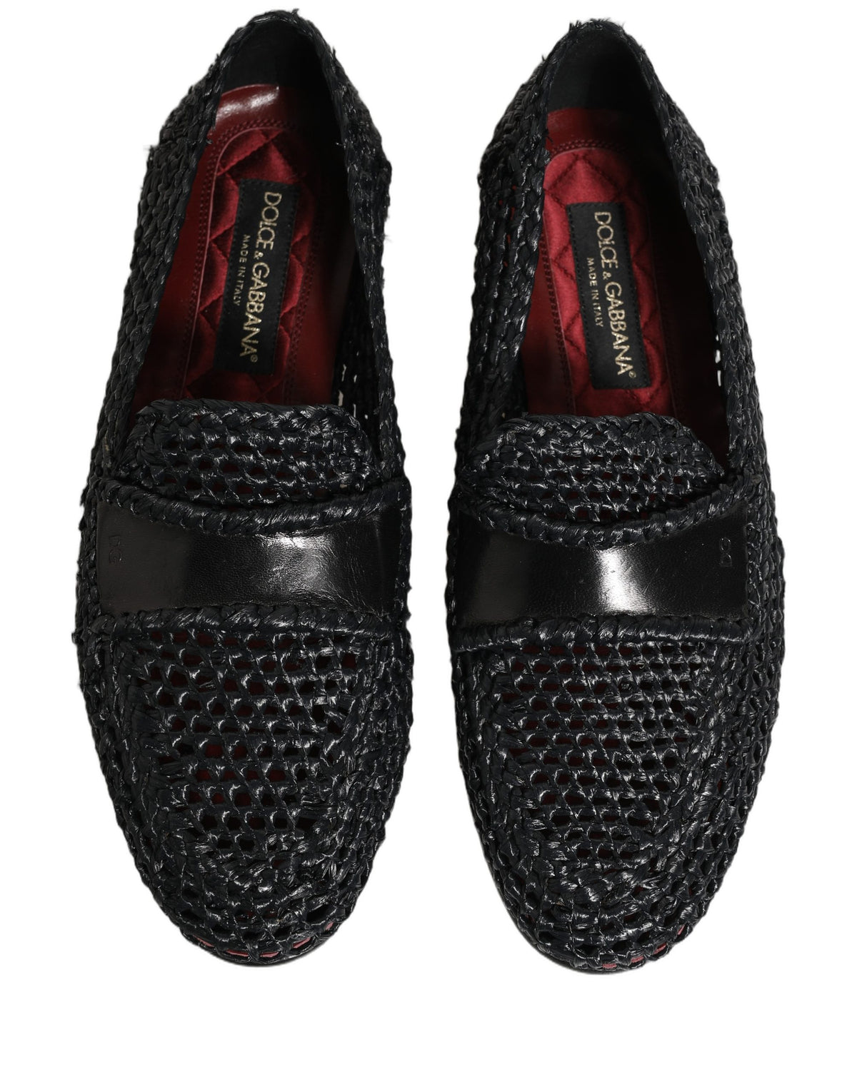 Dolce & Gabbana Men's Raffia Silk Viscose & Goat Leather Loafer Slip-On Shoes - Black