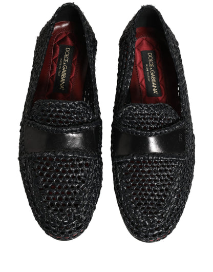 Dolce & Gabbana Men's Raffia Silk Viscose & Goat Leather Loafer Slip-On Shoes - Black