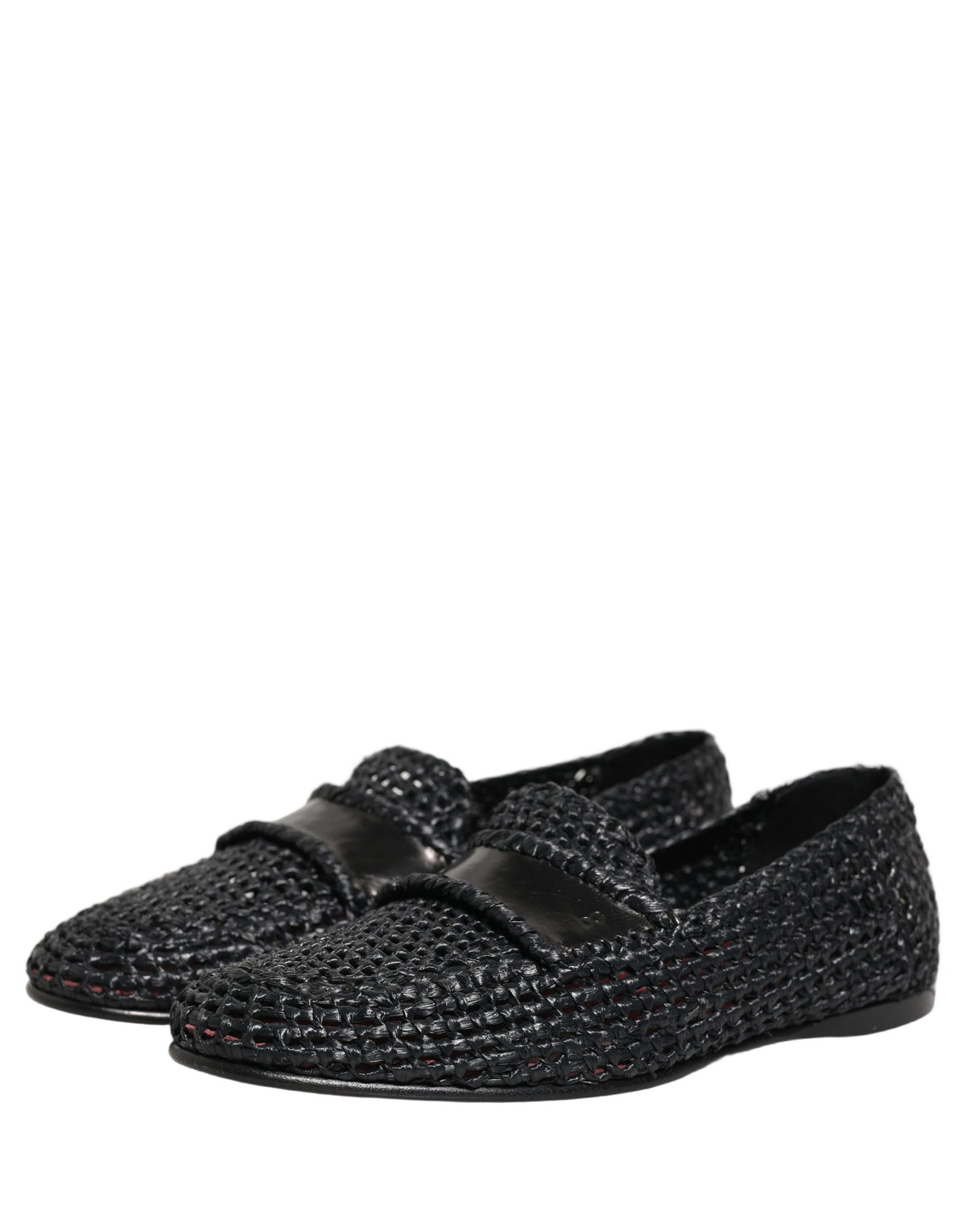 Dolce & Gabbana Men's Raffia Silk Viscose & Goat Leather Loafer Slip-On Shoes - Black