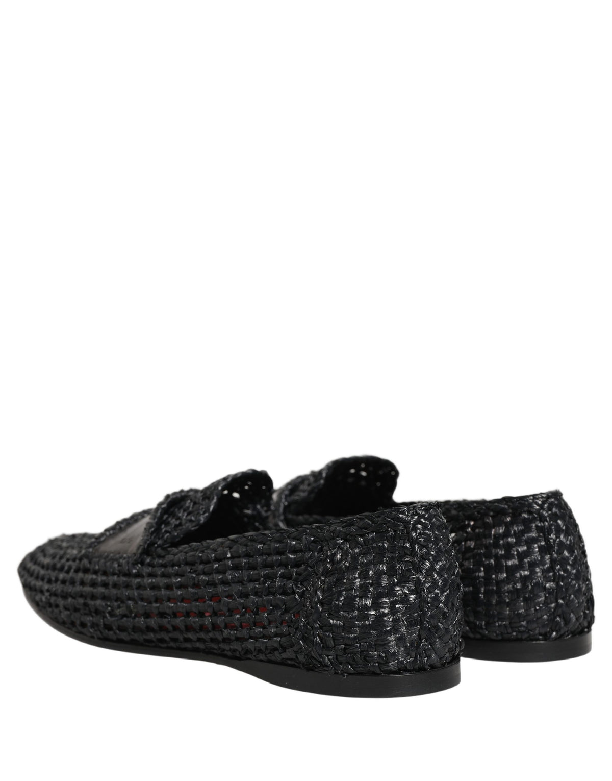 Dolce & Gabbana Men's Raffia Silk Viscose & Goat Leather Loafer Slip-On Shoes - Black